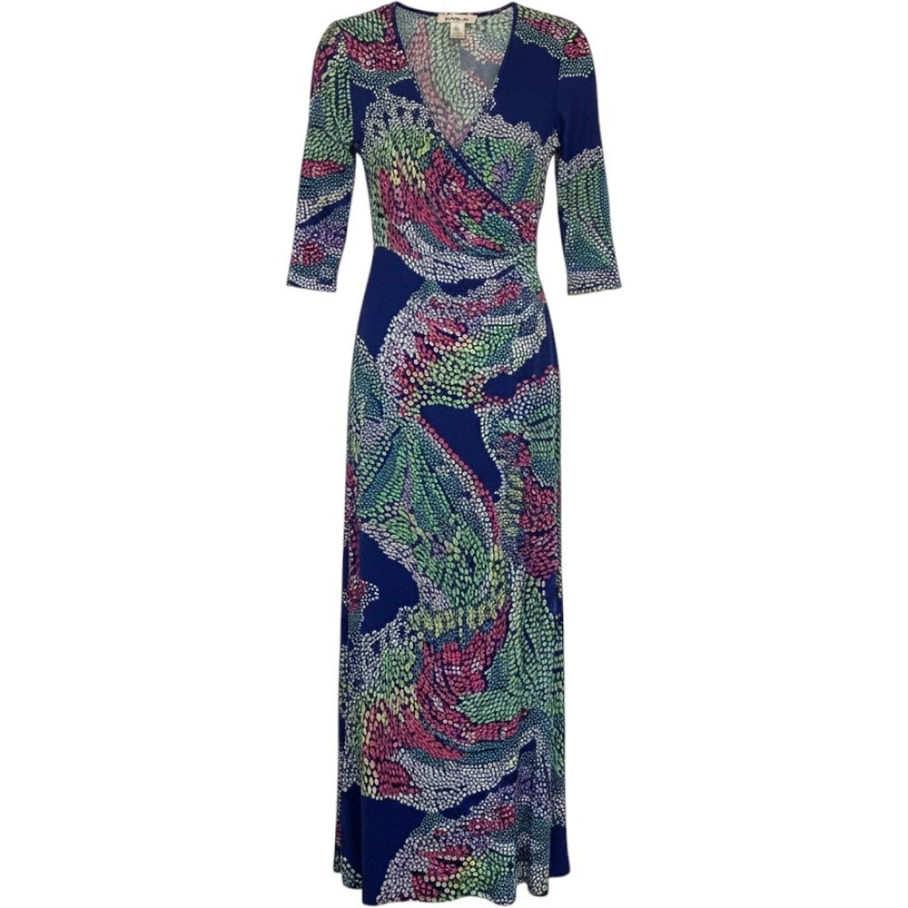 Laundry by Design Blue Beret Multi Dot Wrap Maxi Dress Size M Career Siren